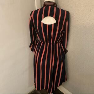 Xhilaration Navy/Salmon Pink Striped  High Low Cut Out Shirt Dress Size S Summer